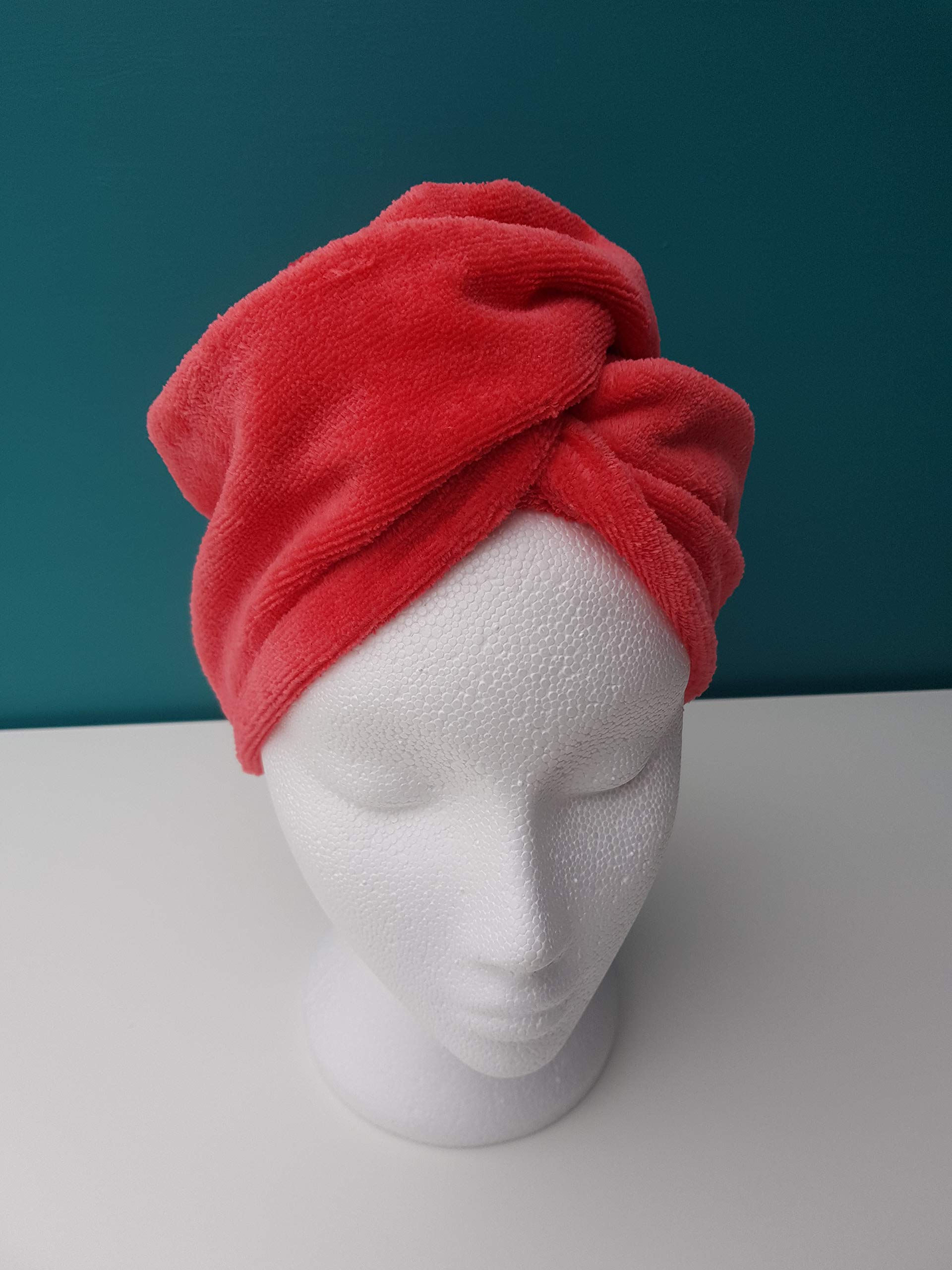 Sue Rossi Ltd Coral Hair Towel Wrap Cotton Hair Turban Towel Hair Drying Towels With Loop And Button Fastener Absorbent Bath Head Wraps (Coral)