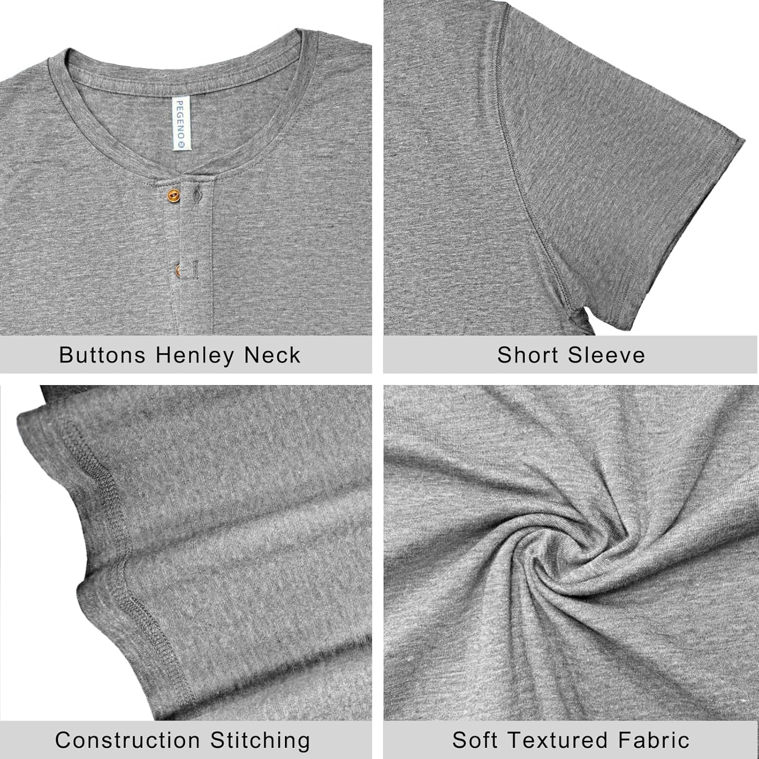 PEGENO Men's Fashion Casual Front Placket Short Sleeve Henley T-Shirts Cotton Shirts - Image 6