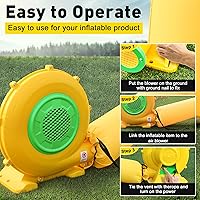 Vista 6 de Soplador de casa de rebote, soplador de aire de 370 vatios 0.5HP para inflable, ventilador eléctrico para gorila inflable, perfecto para objetos