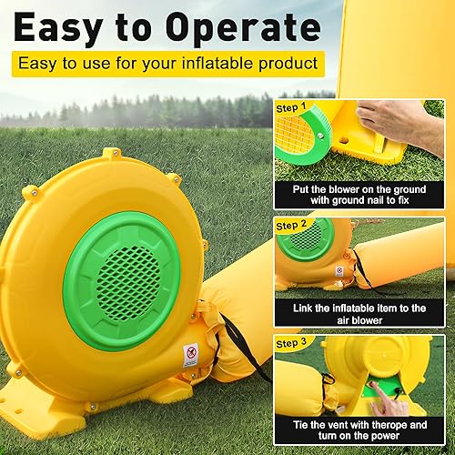 Miniatura 6 de Soplador de casa de rebote, soplador de aire de 370 vatios 0.5HP para inflable, ventilador eléctrico para gorila inflable, perfecto para objetos