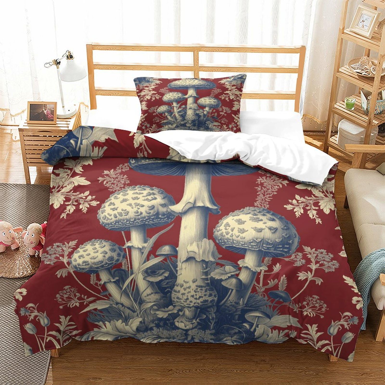 P1S9U7W5Y Artful Mushroom 3D Printed Microfiber 3pcs Duvet Cover Set Fungi Bedding Set Single