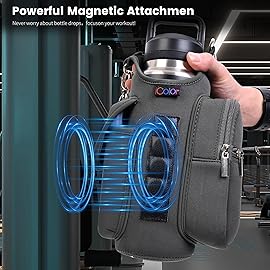 icolor Magnetic Gym Bag Water Bottle Carrier Holder with Phone Pockets & Shoulder Strap Small Gym Bag 5 Built-in Magnets Gym Accessories Organizer Magnetic Bottle Pouch for Men Women (Gray)