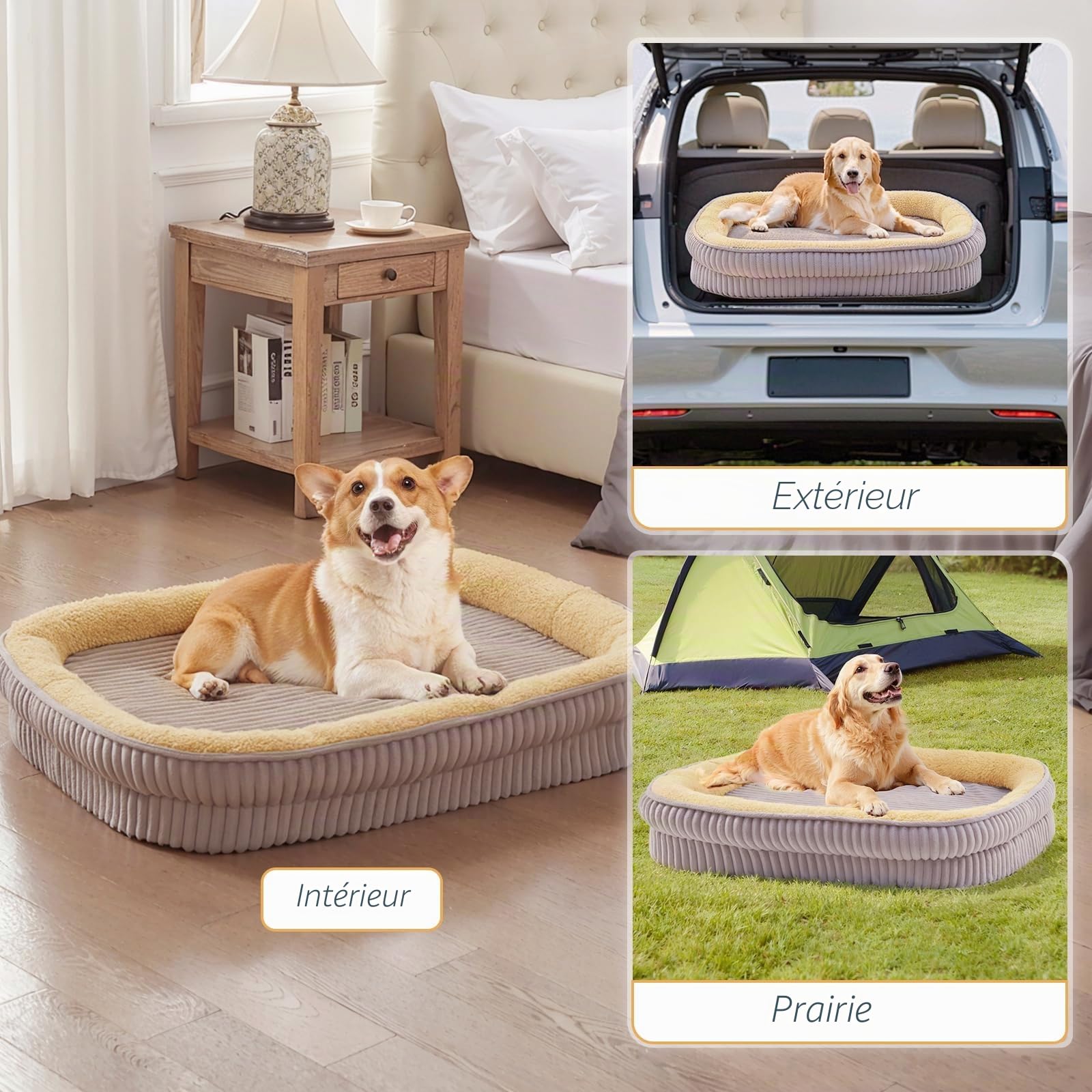 Panier pour Chien, lit orthopédique pour Chiens de Taille Moyenne, canapé pour Chien en Mousse Haute densité, Housse Amovible et Lavable, Base antidérapante, Gris