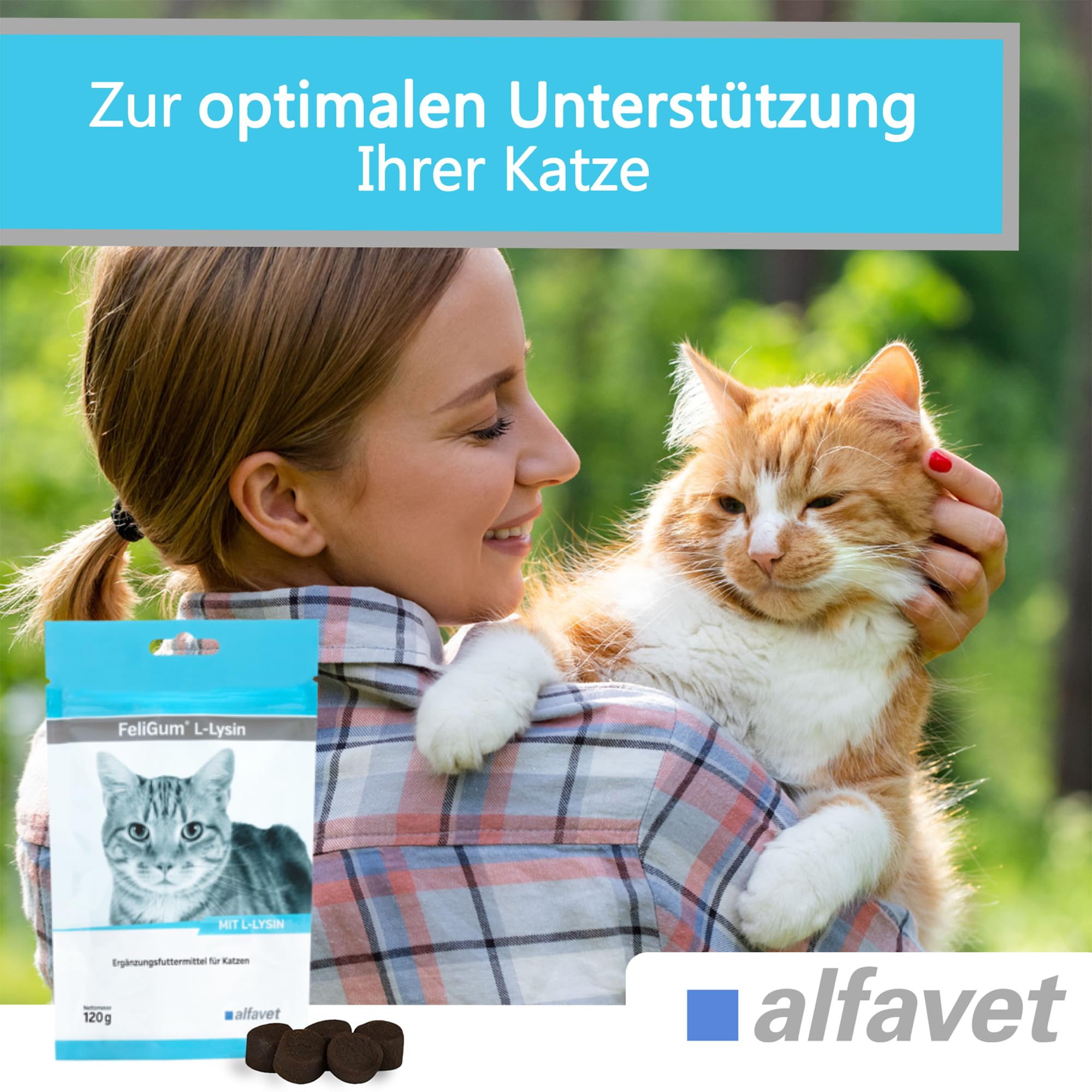 Alfavet FeliGum L-Lisina en caso de Coryza, complemento alimenticio para gatos, bolsa de 120 g, aproximadamente 60 pastillas para masticar