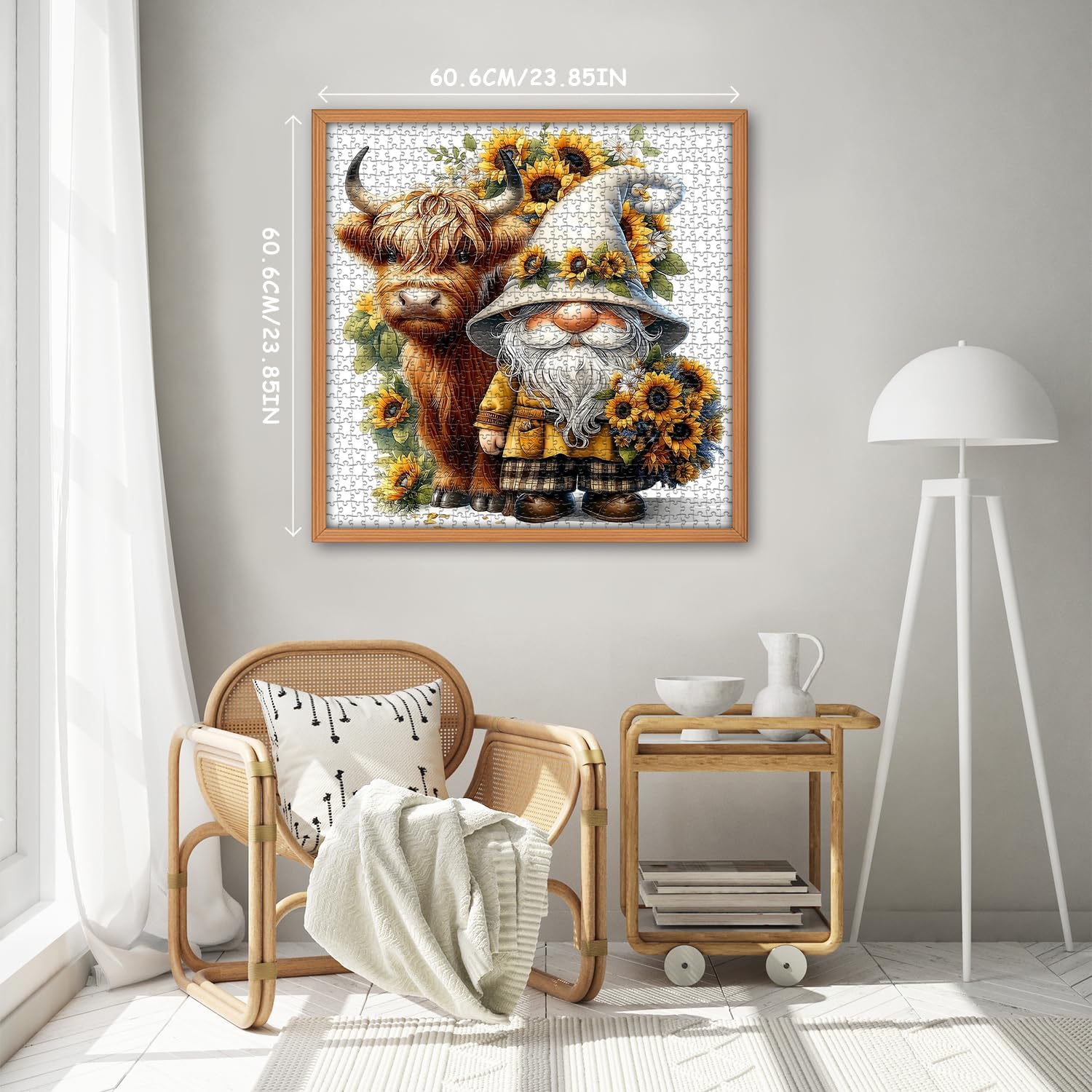 Highland Cow Gnome Puzzles for Adults 1000 Pieces, Nature Sunflower and Cow Puzzles, Animal Plant Floral Themed Jigsaw Puzzles Challenging for Adults