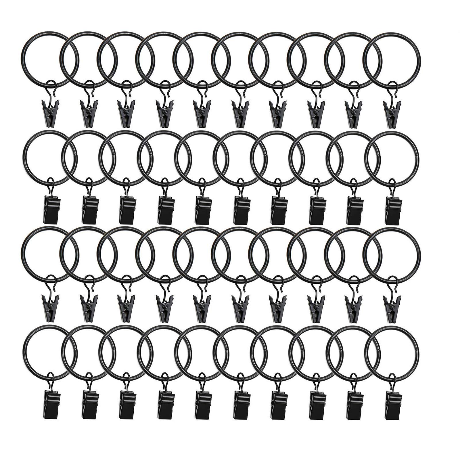 boogift Metal Curtain Clip with Clip Practical Metal Curtain Rings for Curtains and Rods Curtain Rods Washing Line Shower Curtain (Black, Inner Diameter 45 mm) Pack of 40