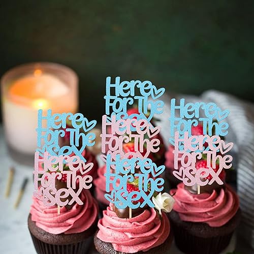 Miniatura 6 de Rsstarxi Paquete de 24 adornos para cupcakes sexuales, color rosa o azul, para revelación de género, para niños o niñas, temática de revelación de