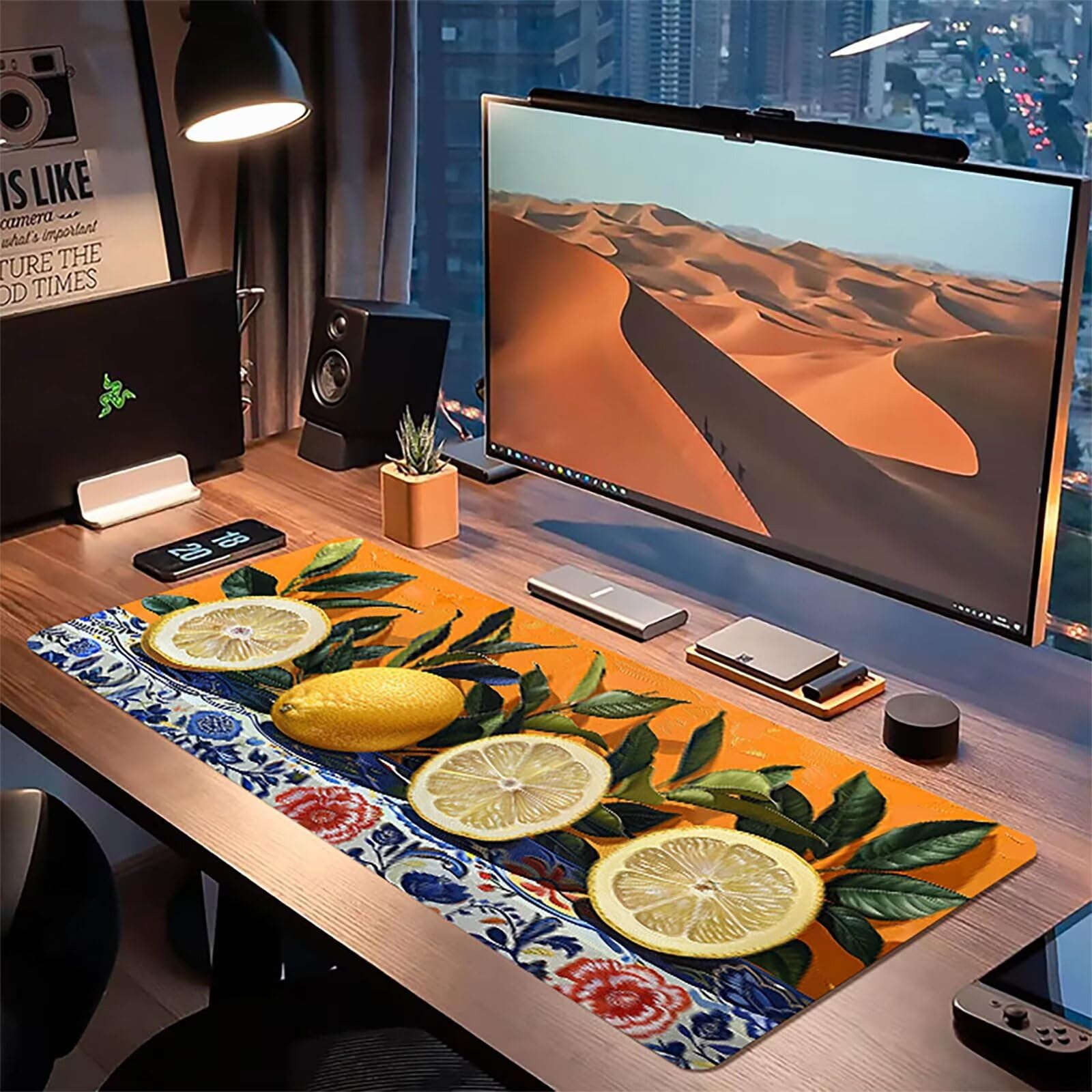 Tappetino Mouse XXL 1500 x 800 mm, Tappetino Mouse Frutta, Gaming Mousepad Migliorare la Velocità e la Precisione, Mouse Pad con Base in Gomma Antiscivolo, Ufficio Accessori Gaming, Giallo 7-2837