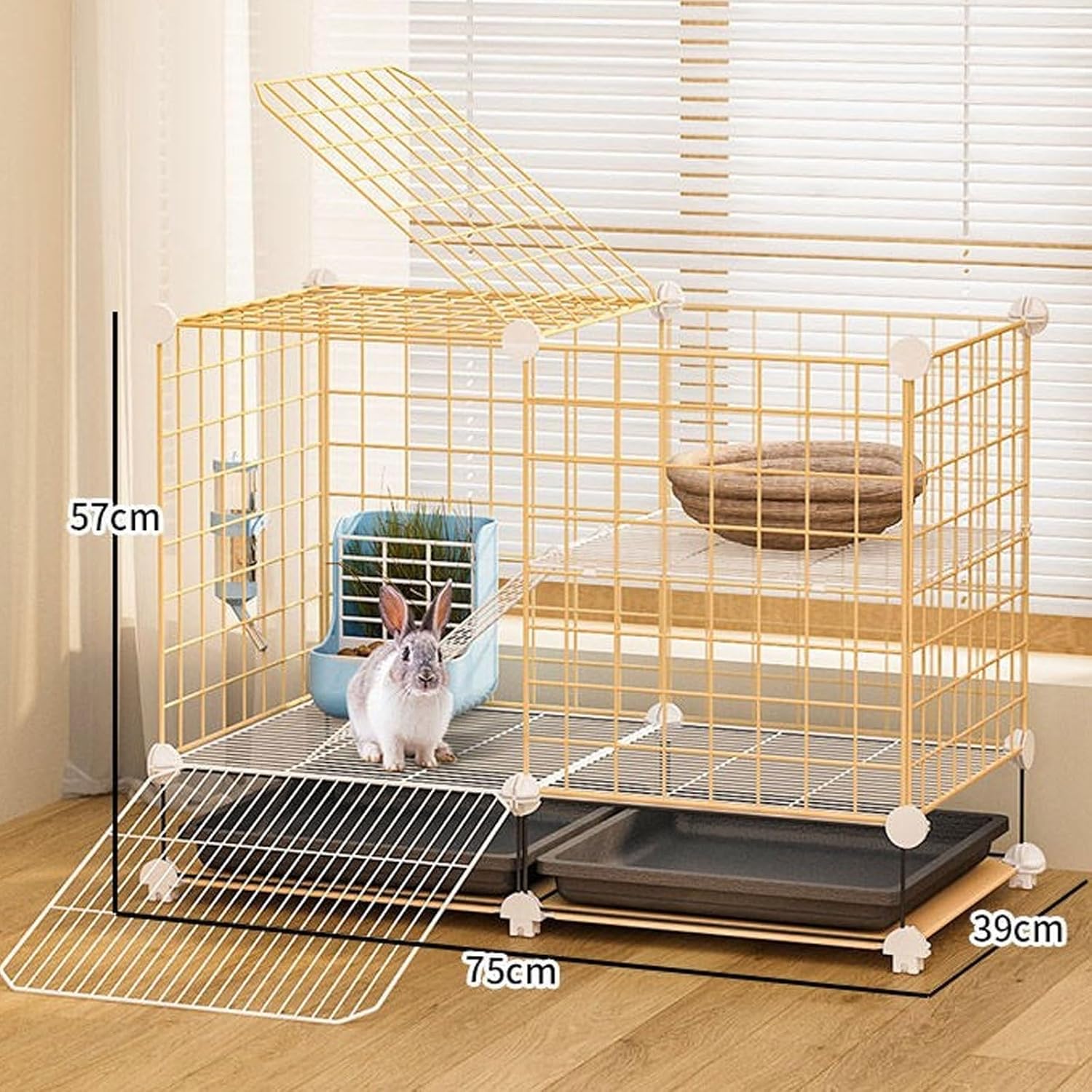 House Shaped Rabbit Cage, Pull Out Tray from Back and Front, DIY Pet Playpen Metal Kennel for 1-2 Cats, Ferret, Chinchilla, Rabbit, Small Animals, Kitty (Size : 1b)