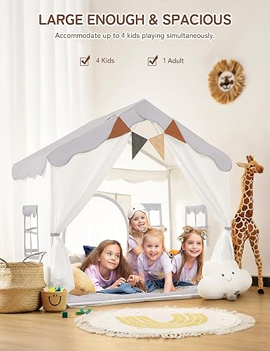 Miniatura 48 de Besrey Tienda de campaña para niños 2 en 1 con alfombrilla acolchada y luces, casa de juegos grande para niños con 2 puertas y 4 ventanas