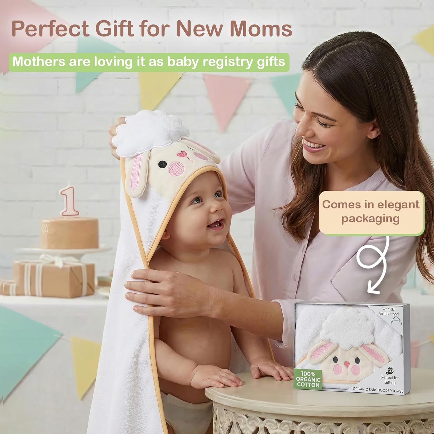 Mother's Choice Baby Towels for Newborn 100% Organic Cotton Hooded Design, Large Size Toddler Towels, Ultra-Soft & Absorbent Bath Towel for Newborns, Infants, Toddlers, Boys & Girls with Animal Hood