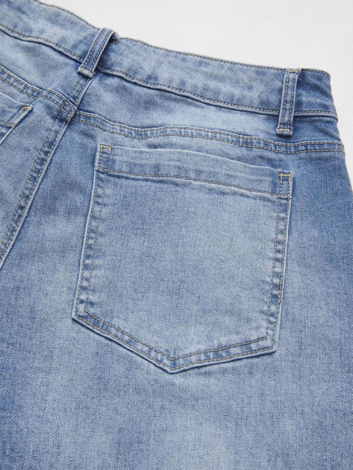 Flamingals Wide Leg Jeans for Women Mid Waist Baggy Stitch Decor Denim Washed Pants Without Belt