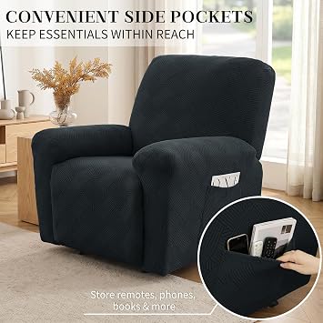 XINEAGE 3-Piece Recliner Cover, Stretch Slipcover with Pockets,Dark Gray