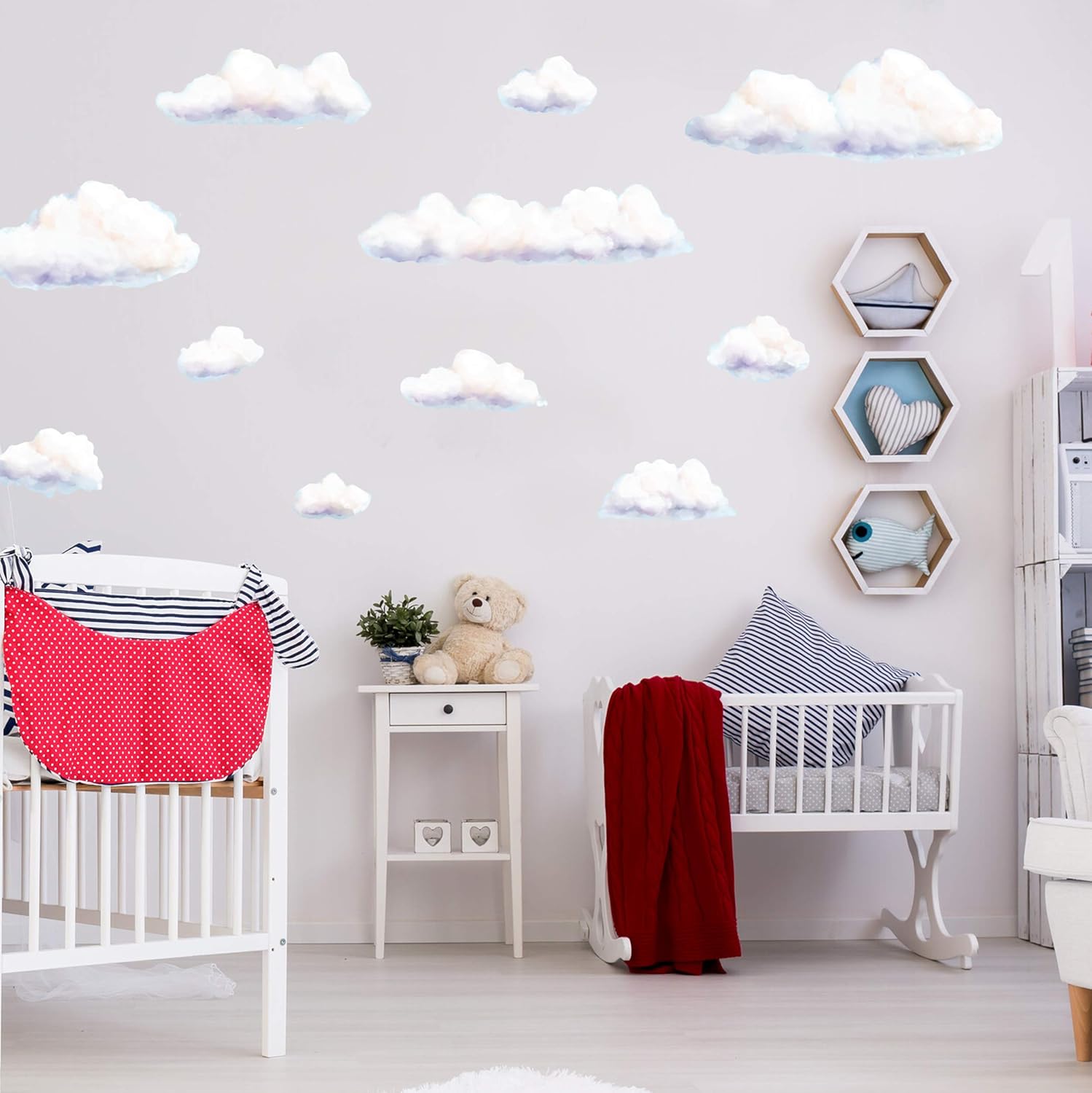 Clouds Watercolor Wall Decal Kit - Puffy Sunset Clouds Wall Decal by Chromantics