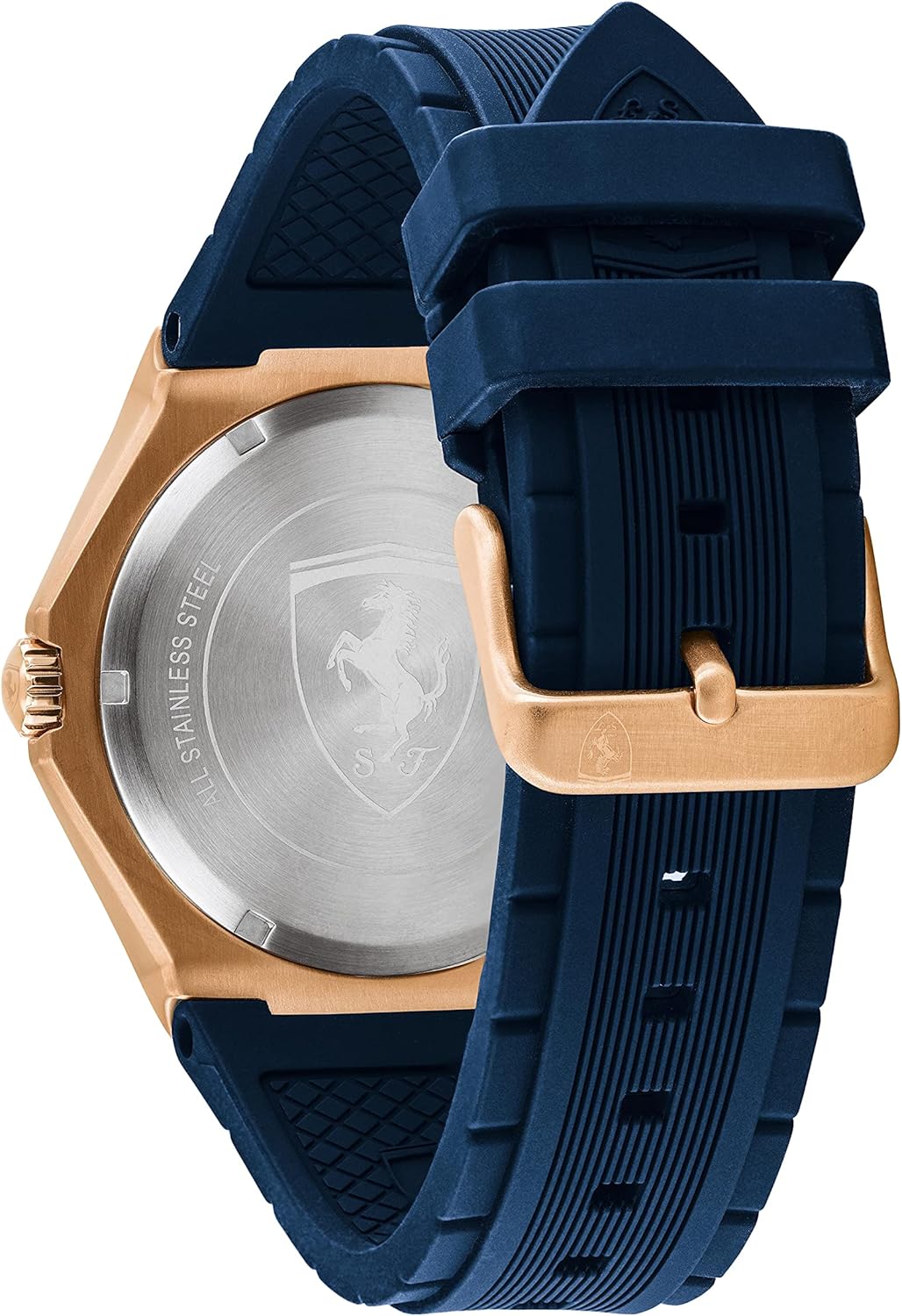 Ferrari Men's Stainless Steel Quartz Watch with Silicone Strap, Navy, 28 (Model: 0830843) : Clothing, Shoes & Jewelry