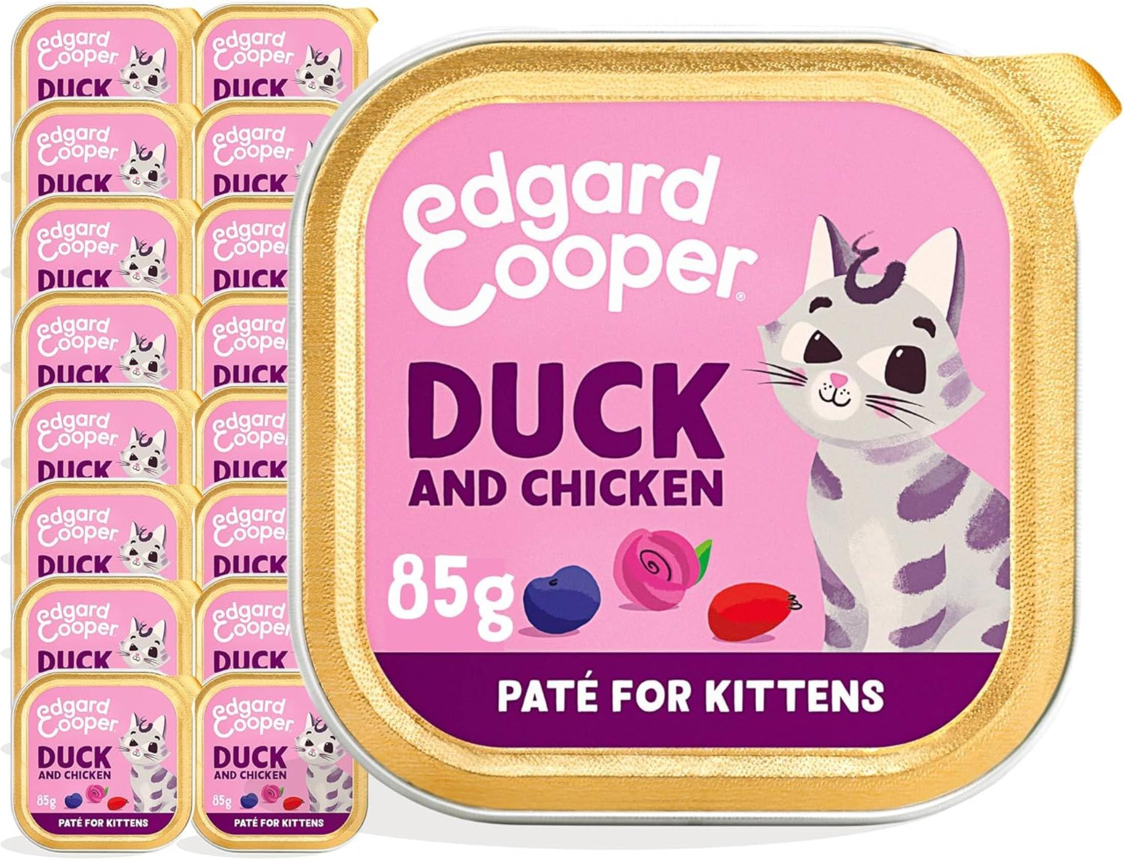 Edgard & Cooper Comida humeda para Gatito, (Pato & Pollo, 85g x 16), Pate Gatos, Comida para Gatos Esterilizados y Activos, Sin Cereales, Ingredientes Naturales, Carne Fresca, Hipoalergénico