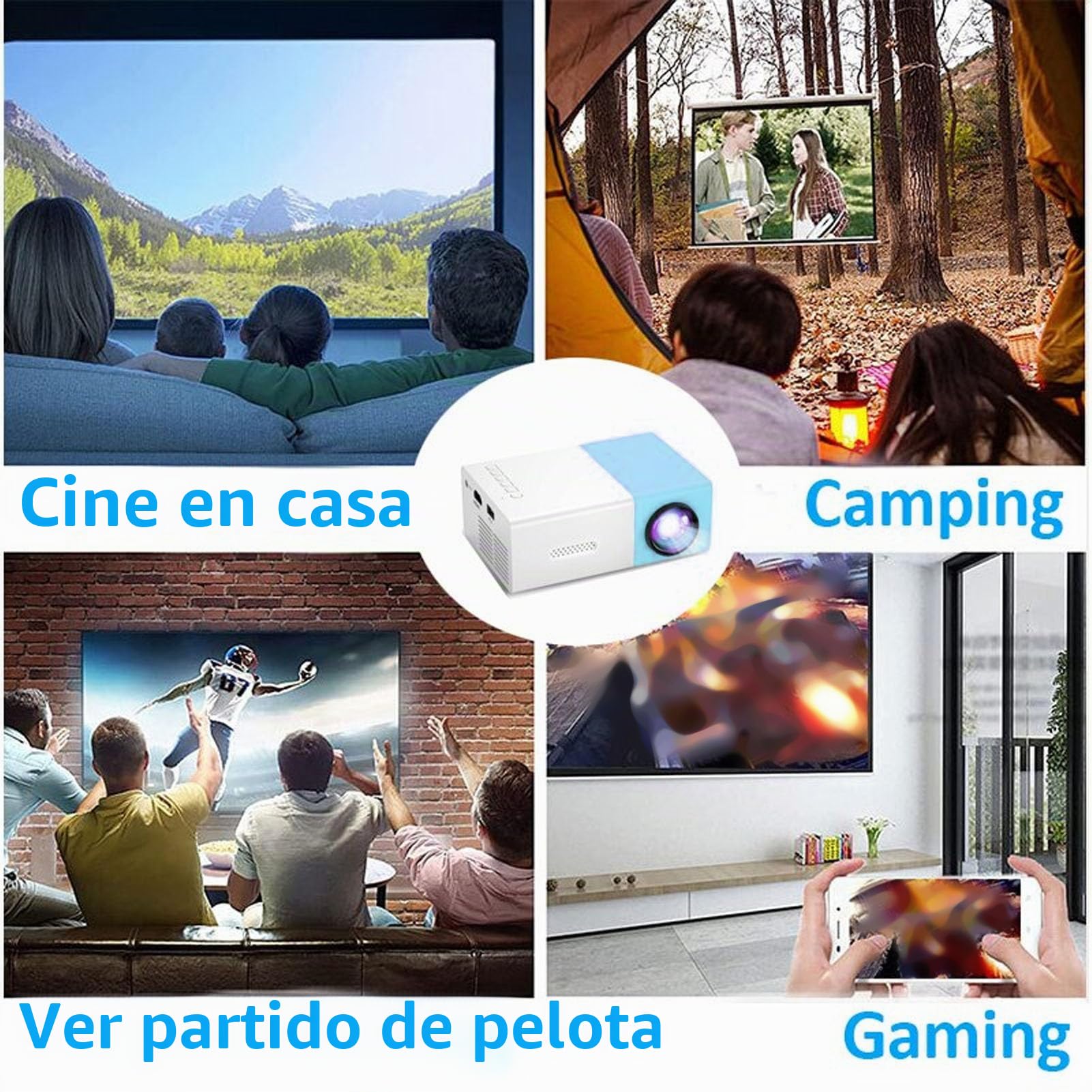 Mini Proyector, 1080P Full HD Proyector Led Compatible con Portátiles, Pc, Tabletas, Teléfonos Móviles, Proyector Vídeo Inteligente Cine En Casa para Dormitorio Al Aire Libre