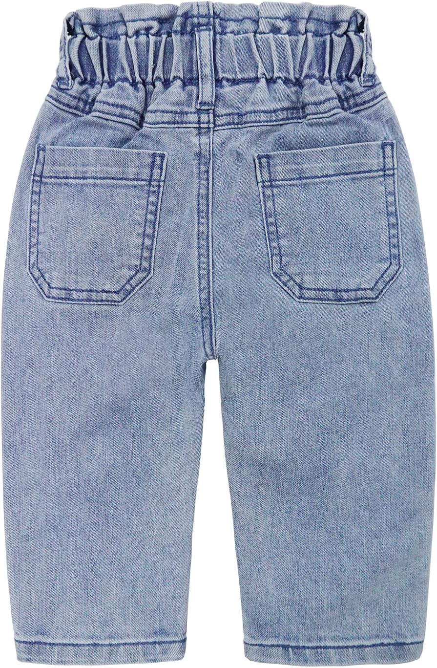 KIDSCOOL SPACE Baby Girls Jeans,Elastic Waist Cat Printed Denim Pants - Image 2