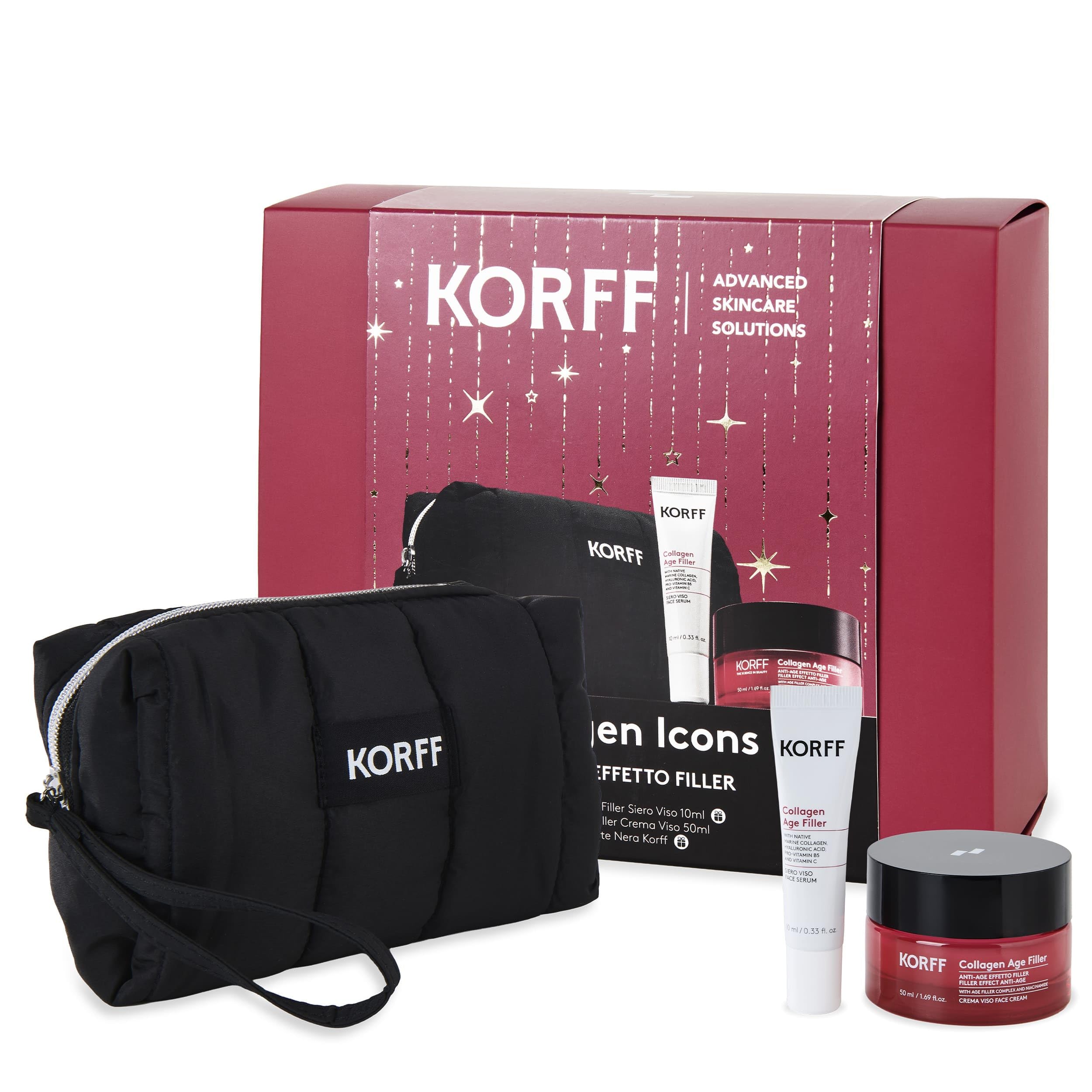 Korff Collagen Age Filler Icons, Cofanetto Siero 10ml + Crema 50ml, Anti-età Levigante e Rimpolpante con Collagene Marino, Acido Ialuronico e Niacinamide