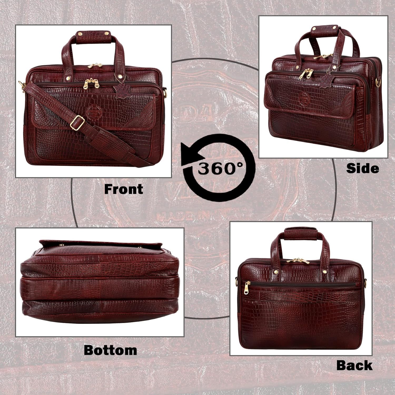 DA LV Full Grain Leather Laptop Briefcase for Men Top Choice Gifts Laptop Bag Multiple 16'' Compartments Brass Hardware