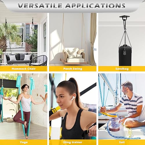 Miniatura 6 de FACULX Juego de 4 ganchos para colgar hamacas, juego de 4 ganchos de ojo de acero inoxidable de alta resistencia de 3600 libras, juego de ganchos a