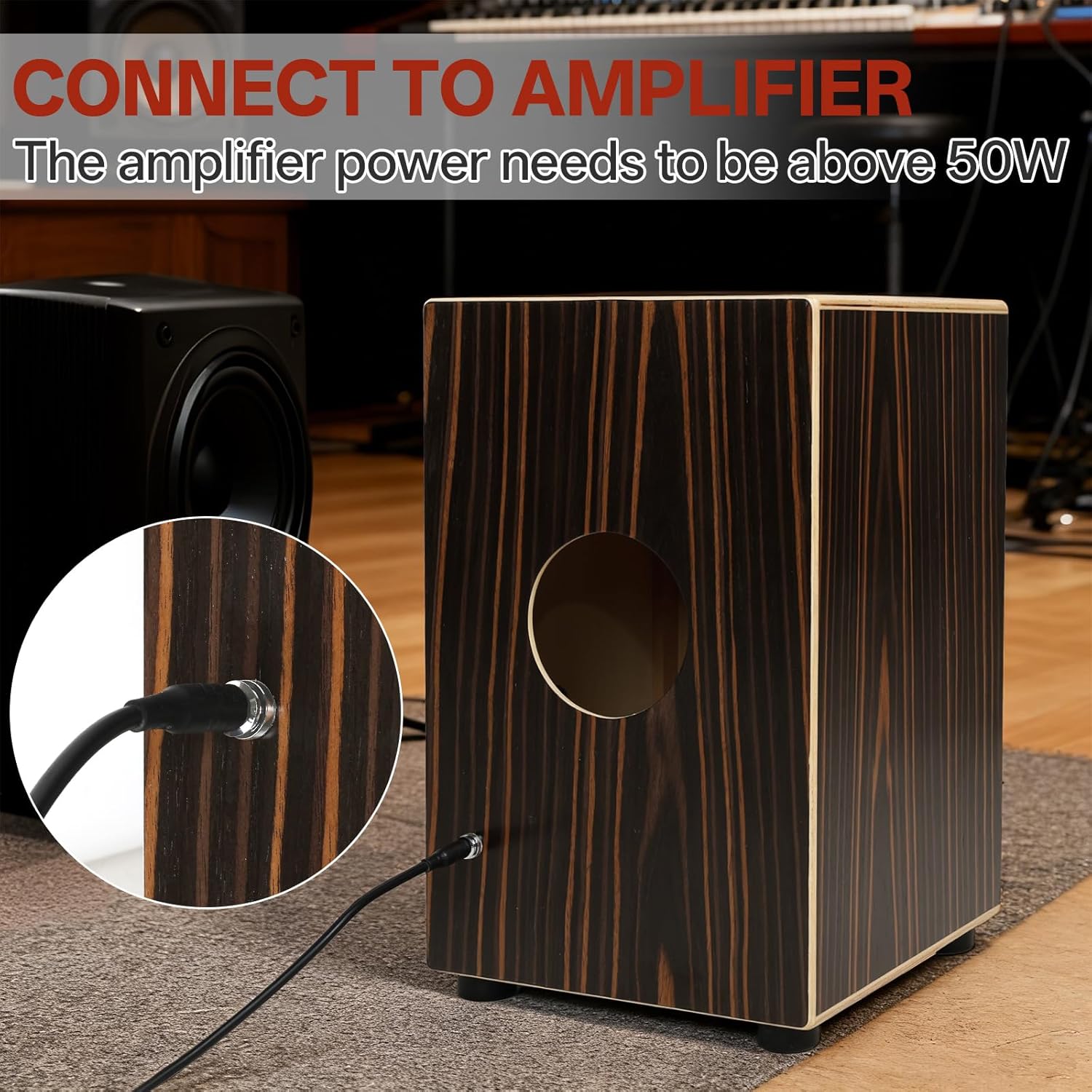 AKLOT Electric Cajon,Ebony African Blackwood 12 * 12 * 18 inch Box Drum Full Size Percussion Pickup Cajons with Snares and Electronics for Amp Above 50W