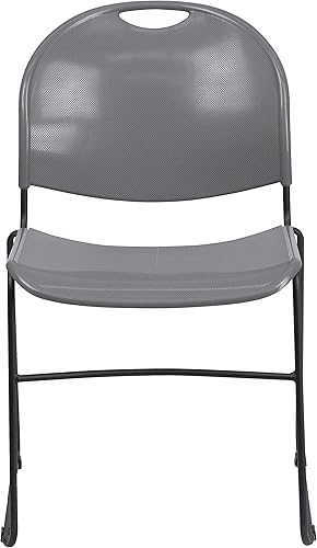 Miniatura 7 de Flash Furniture HERCULES Series - Silla apilable ultracompacta gris de 880 libras con marco recubierto de polvo negro