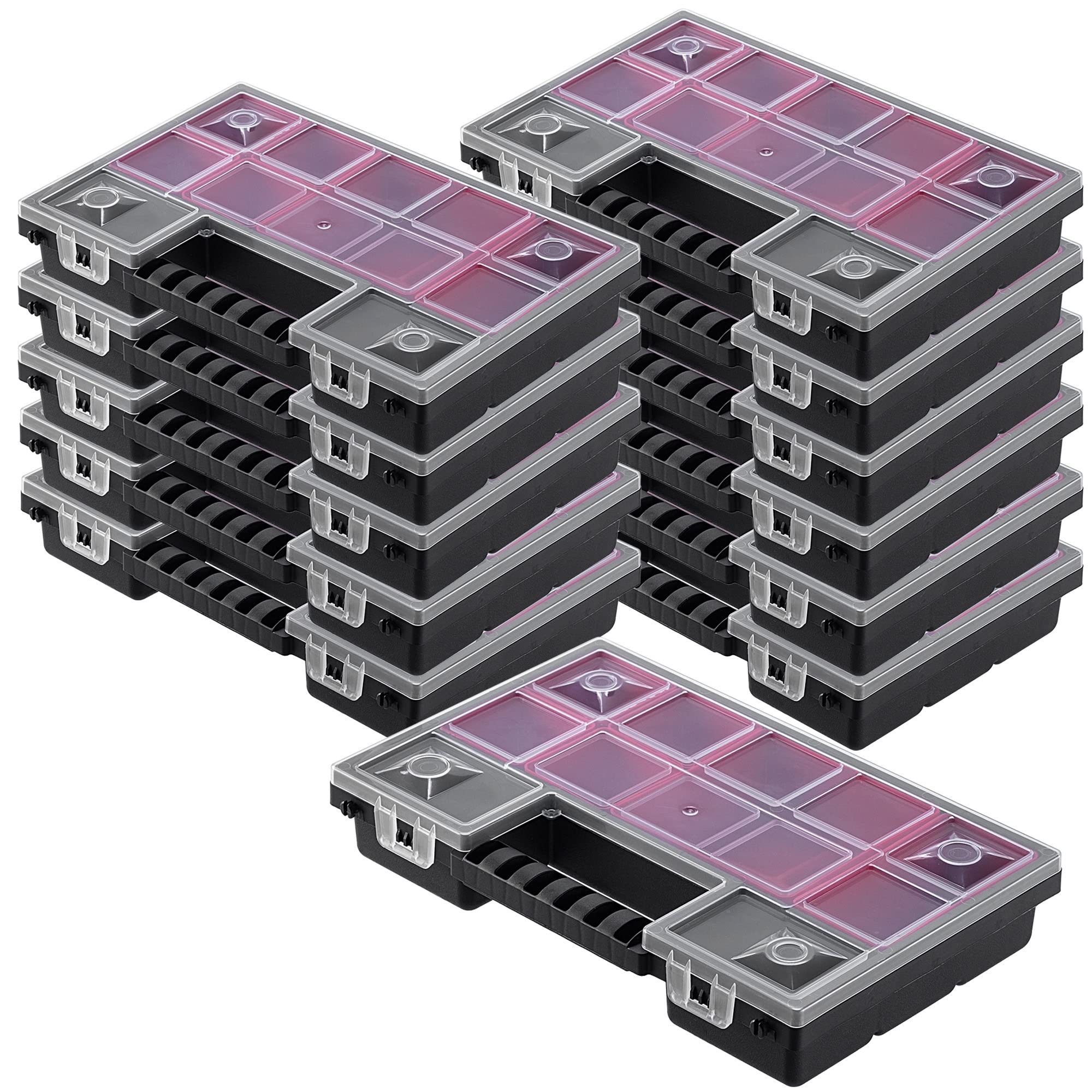 KADAX Organizer con Coperchio Trasparente – Cassetta Porta Minuteria a Scomparti per Viti, Bulloni, Ferramenta, Officina e Garage – Plastica Resistente (28 x 18 cm, 12 Pezzi)