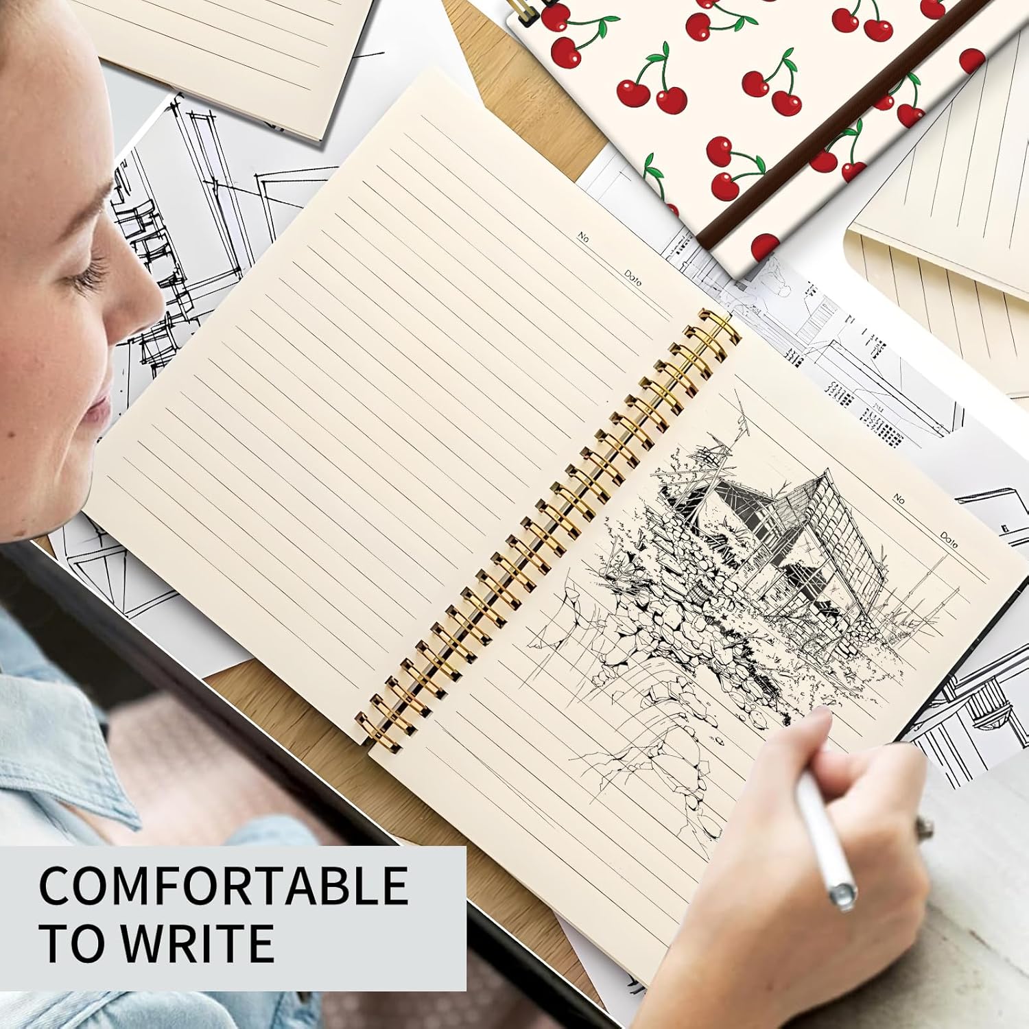 Cute Spiral Journal Notebook,A5 Hardcover Lined Journals for Women Girl 6 x 8.3 in,120 Pages Thick Paper,Cute College Ruled Writing Notebook for Gifts Office Work School (Cute Cherry) - Image 5