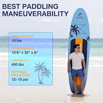 UPWELL 10'6/11'/11'6 Inflatable Paddle Board, Stand Up Paddlboard for Youth & Adults, Stable Design, Premium SUP Accessories, Backpack, Leash, Hand Pump, Fins