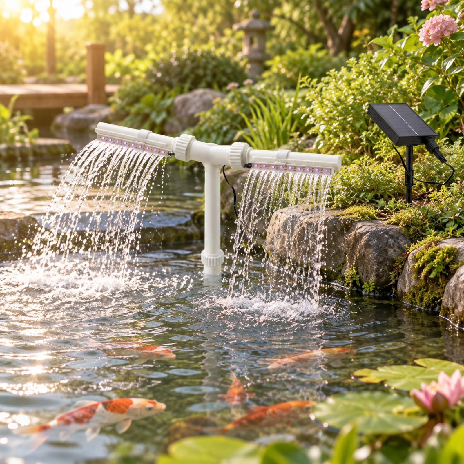 Solar-Poolbrunnen einstellbare Strahlhöhe Wasserfall-Fontäne mit Doppelarm solarbetrieben Poolbrunnen mit Solarpanel für Gartenbecken, Wasserparty