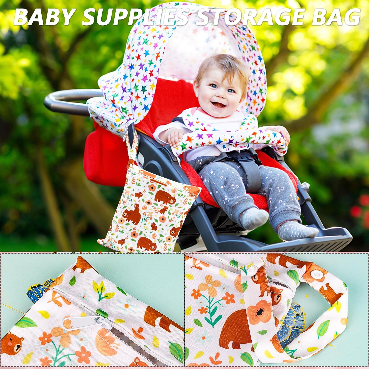 2 Pcs Sacs à Couches Lavables, Étanches avec Bonne Résistance à l'Eau pour Bébé, Piscine, Garderie, Plage (Faune)