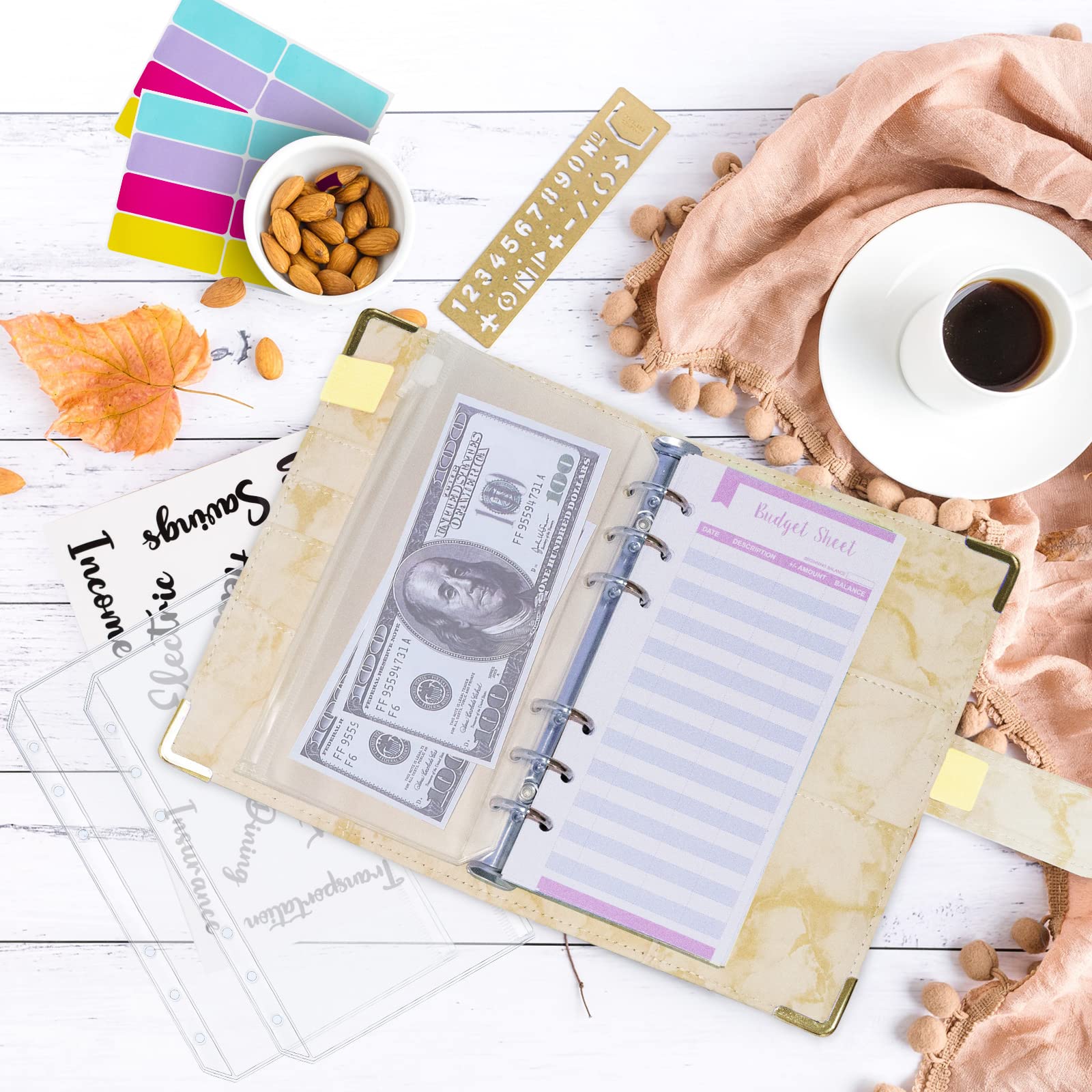 Raccoglitore Notebook A6 Con 12 Buste Trasparenti - Organizzatore Budget Con Etichette E Fogli | Colore Viola - Foto 3