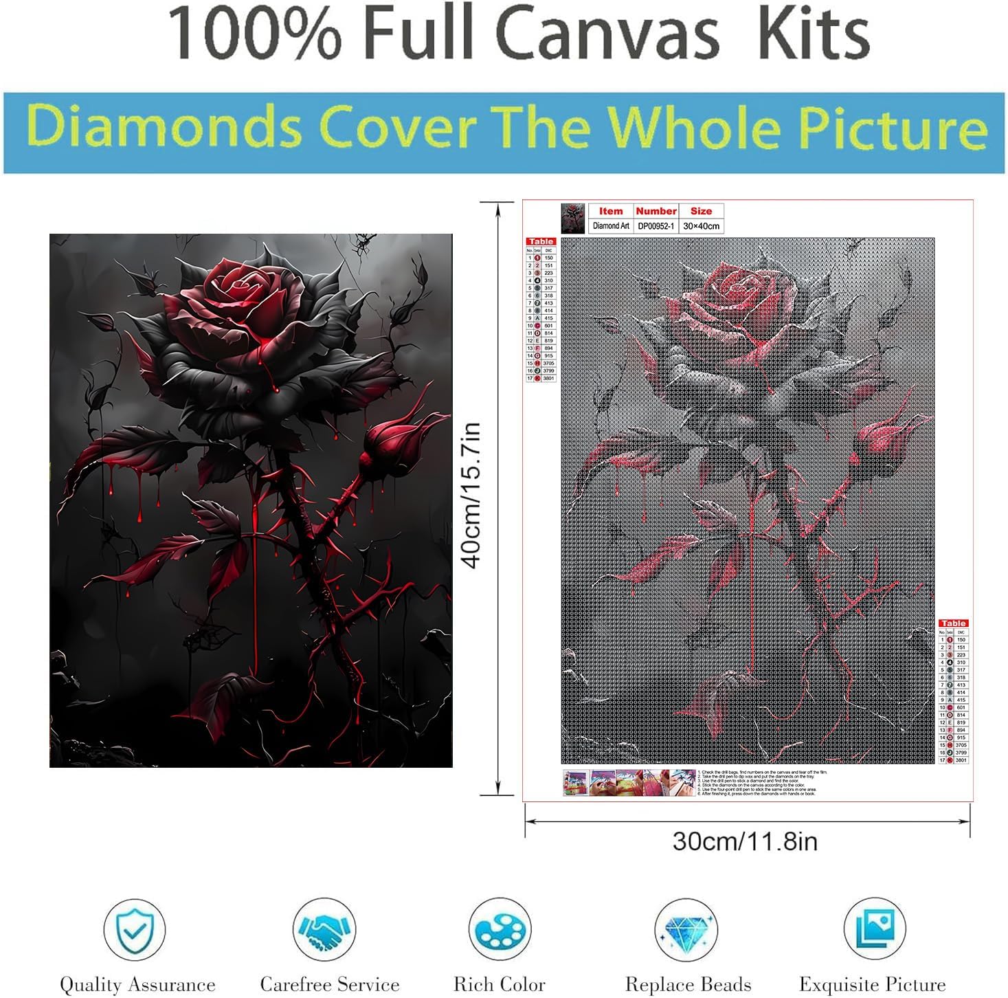 GOUOYANA Halloween Diamond Art Kits for Adults,5D Gothic Diamond Art 3-Piece Set,DIY Full Drill Diamond Painting Kit,Home Wall Decor Diamond Painting (12x16 Inch)