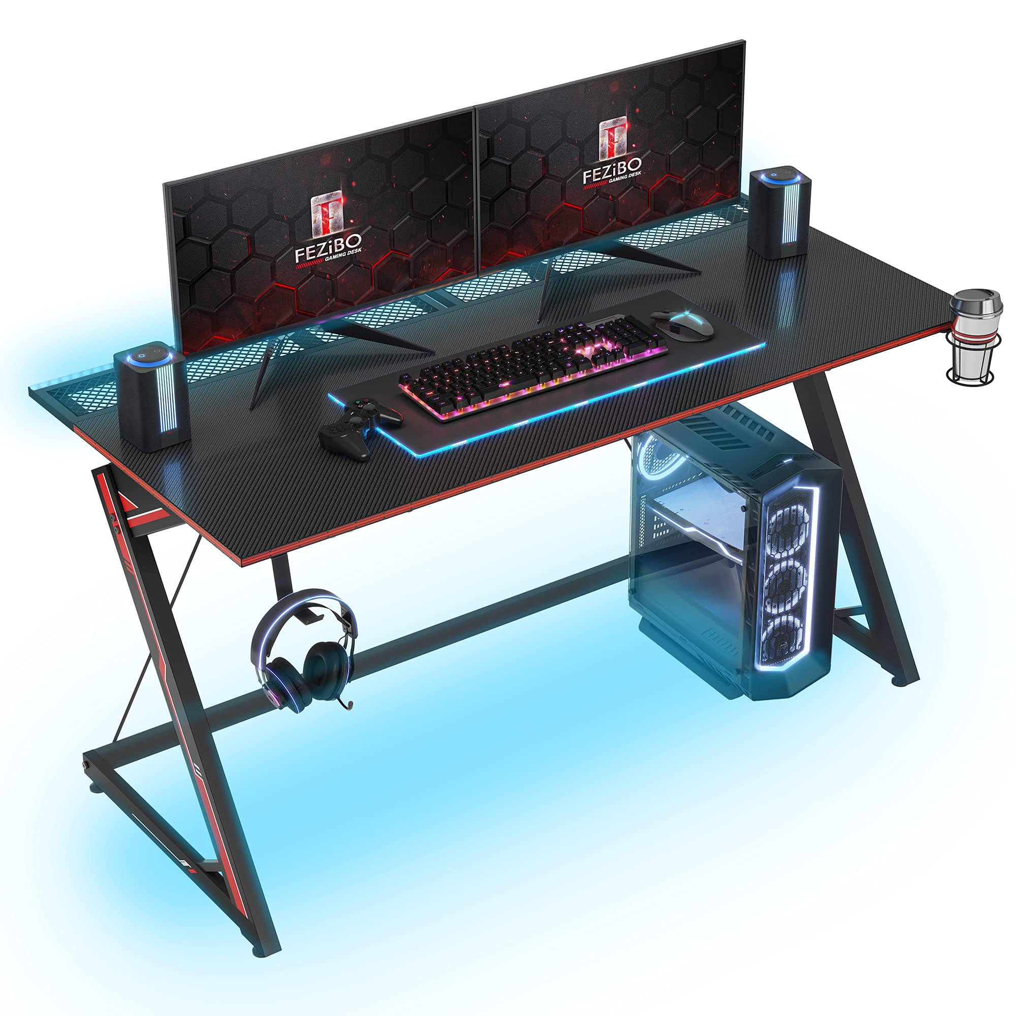 Buy FEZIBO Gaming Desk 55 inch with LED Lighting, PC Computer Desk