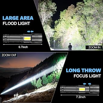LED High Lumens Flashlights Rechargeable, 5000mAh Battery, 2Pack