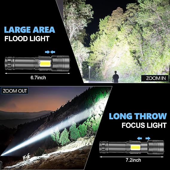 LED High Lumens Flashlights Rechargeable, 5000mAh Battery, 2Pack