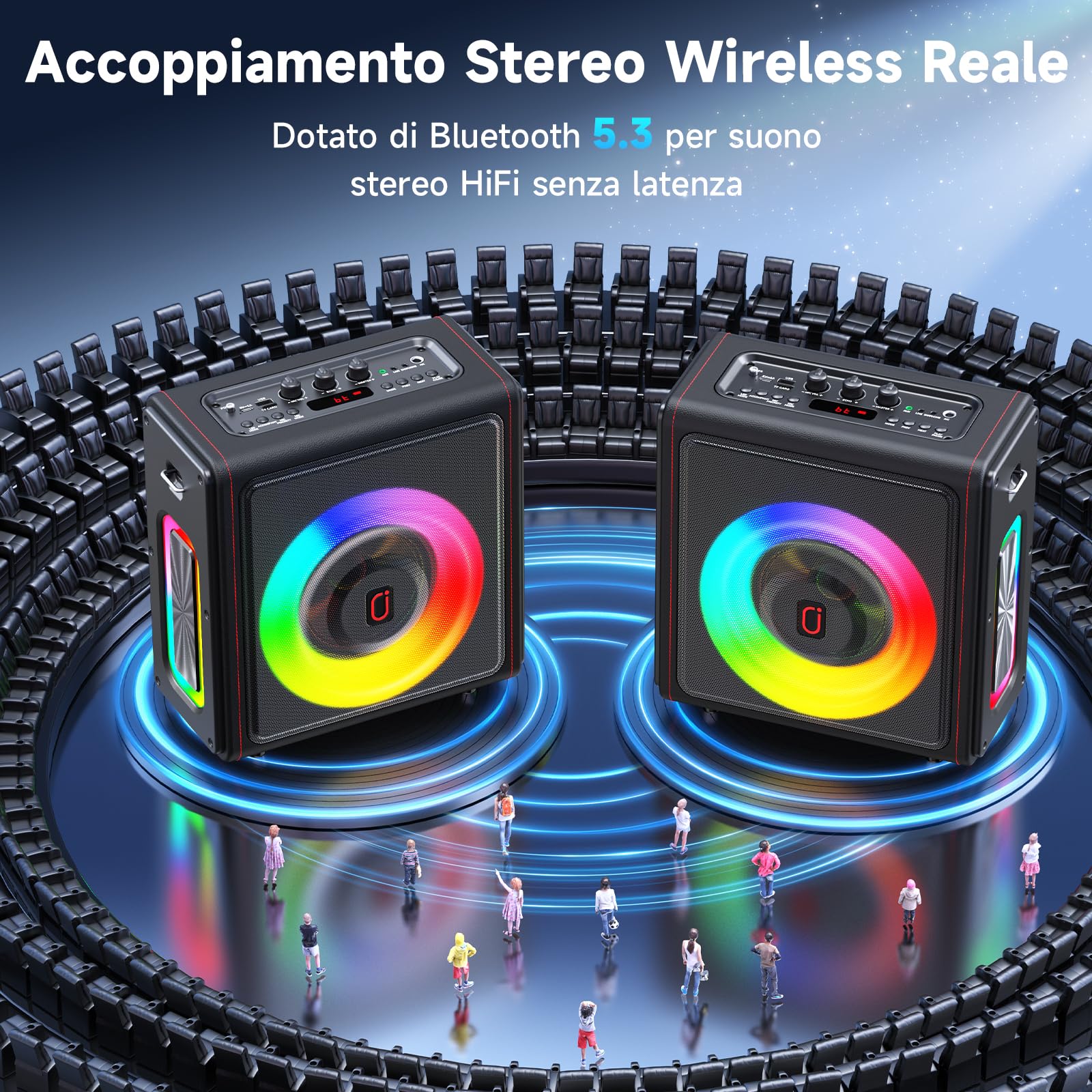 HWWR Karaoke con 3 Microfono Wireless, 120W cassa Bluetooth 5.3 Portatile con Subwoofer Aggiornato per Adulti, sistema PA con regolazione dell'eco, supporto TWS/TF Card/USB/AUX/Live