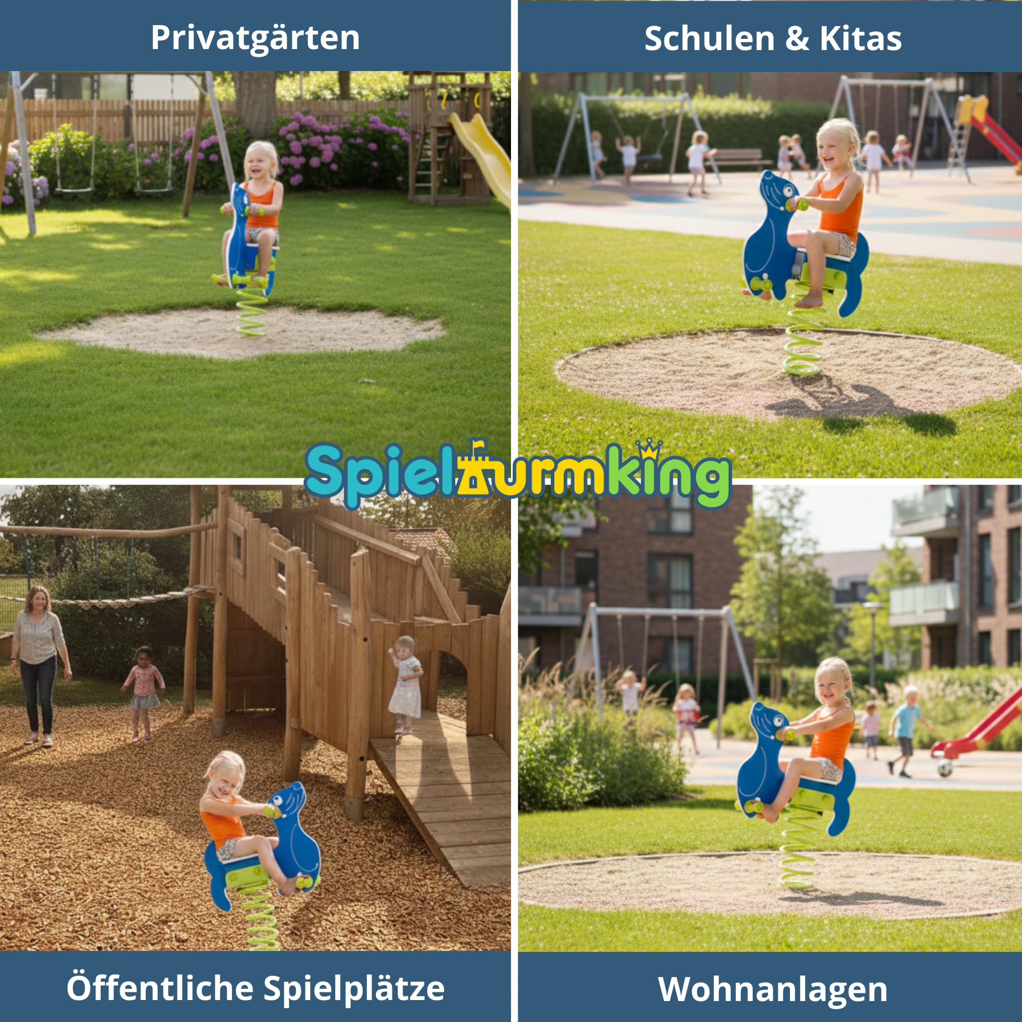 Federwippe Seehund Schaukelwippe DIN EN 1176 geprüftes | Wipptier für öffentliche Spielplätze, Kindergarten und Kommunen aus HDPE Kunststoff Federtier inkl Bodenanker