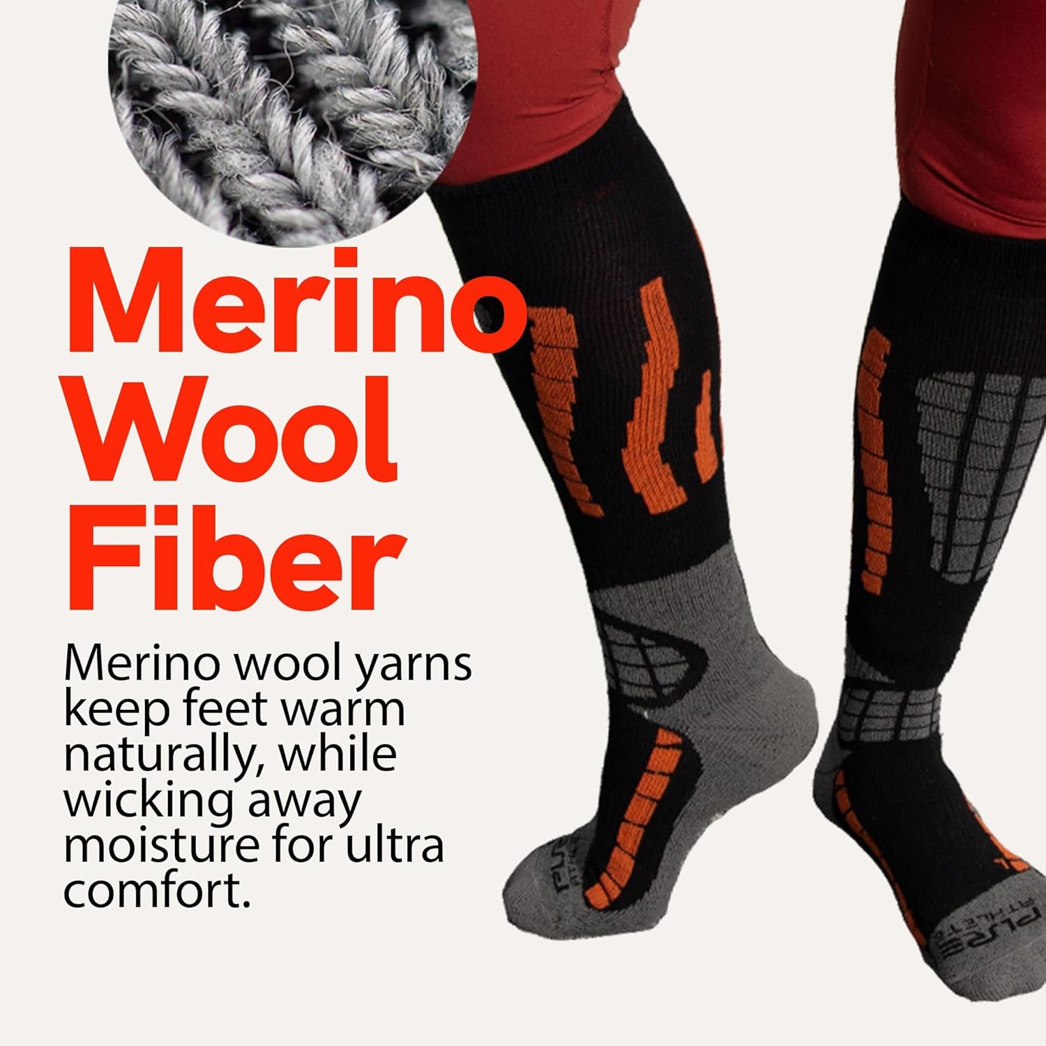 Pure Athlete Ski Socks Warm Merino Wool - Best Lightweight Thin Ski Snowboard Sock Women Men - Image 2