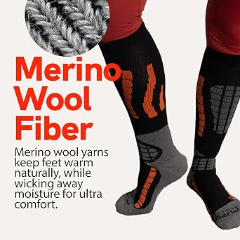 Pure Athlete Ski Socks Warm Merino Wool - Best Lightweight Thin Ski Snowboard Sock Women Men