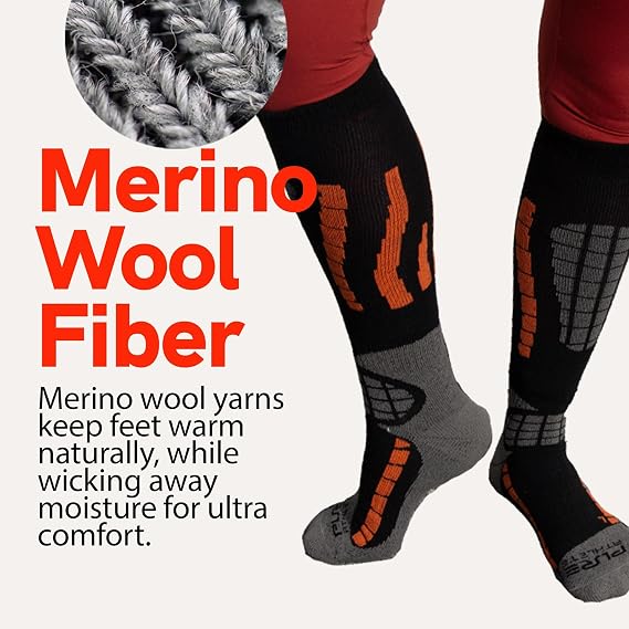 Pure Athlete Ski Socks Warm Merino Wool - Best Lightweight Thin Ski Snowboard Sock Women Men
