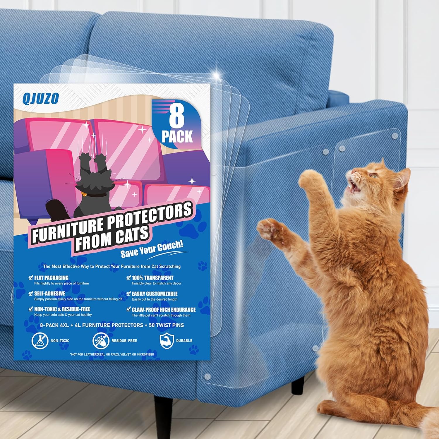 QJUZO Anti Cat Scratch Furniture Protector 8 Pack Heavy