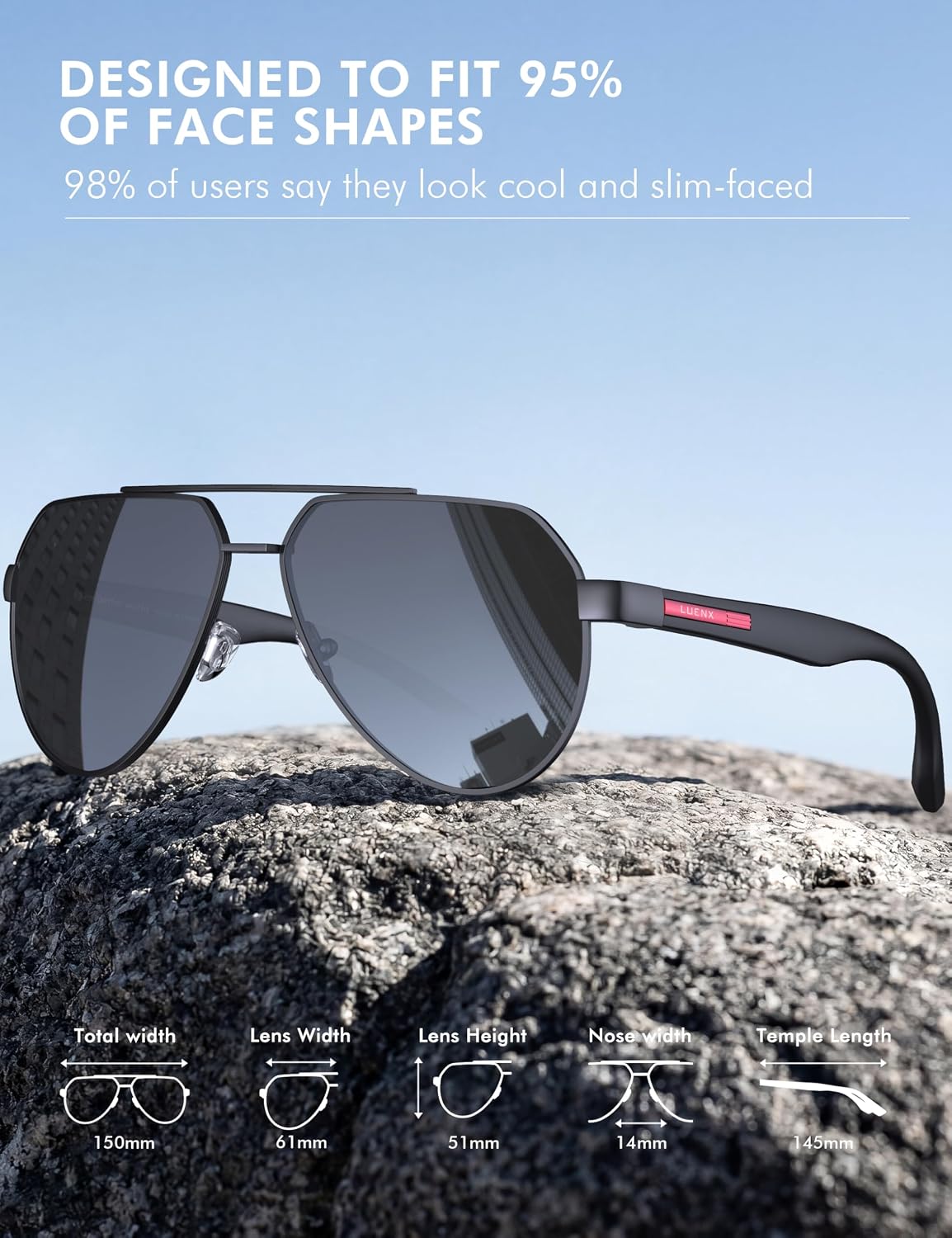 LUENX Aviator Sunglasses for Men Women Polarized Classic Pilot Shades Driving Sun Glasses UV400 Protection with Accessories
