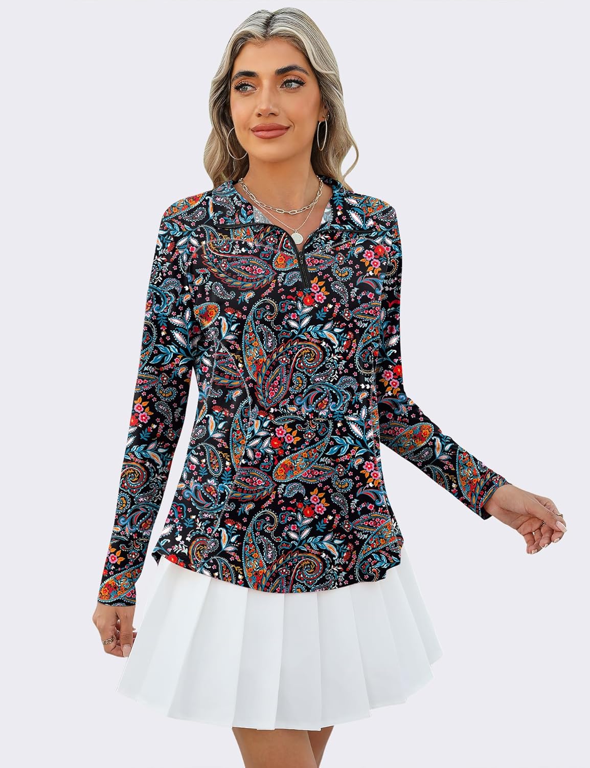 Micoson Womens Long Sleeve Sun Protection Shirt Quarter Zip Pullover Lightweight Athletic Golf Hiking Shirts - Image 5