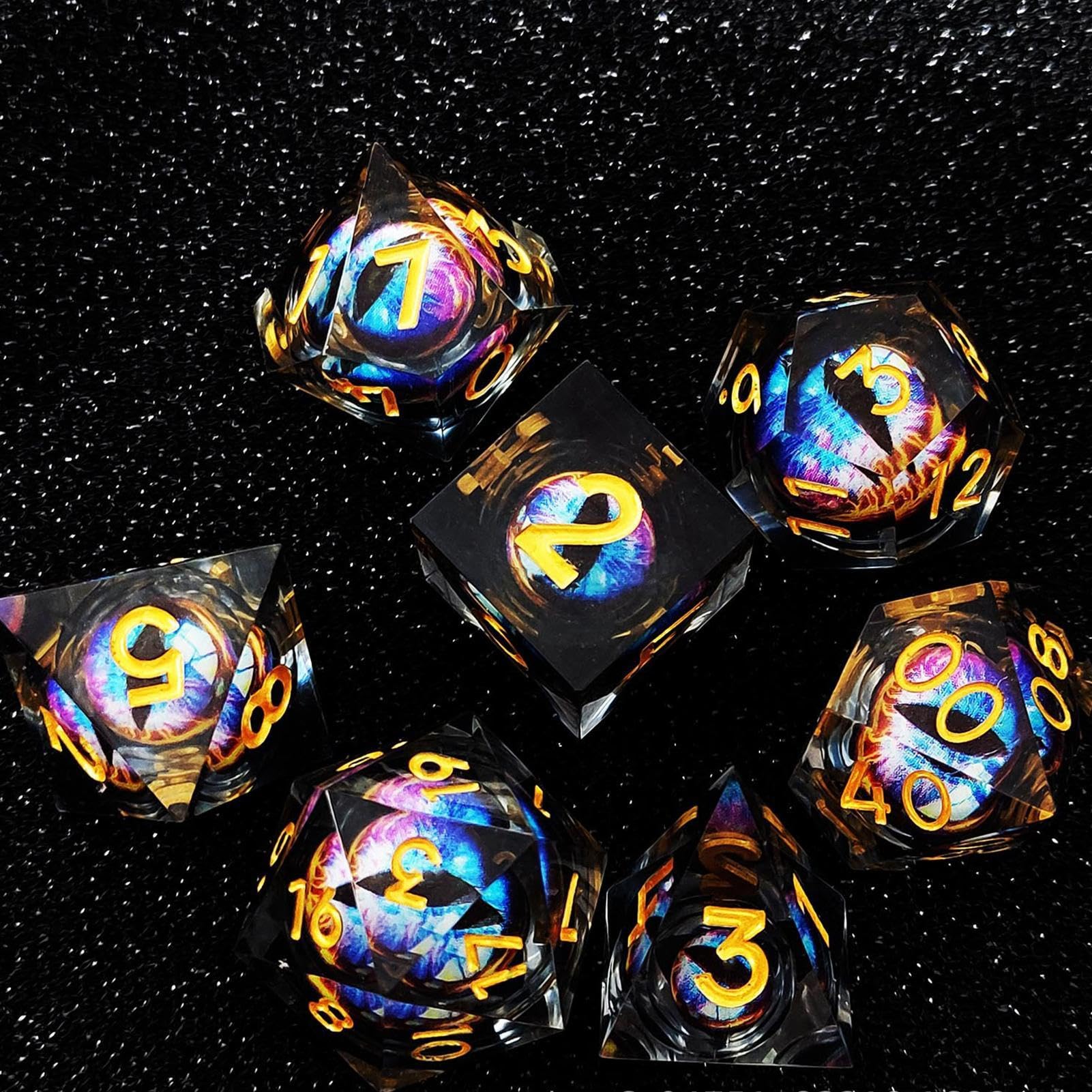 Set di poliedrici, set di da di ruolo Set di in resina per giochi da tavolo | e Design unico con nucleo liquido Piccoli poliedrici poliedrici per giocatori di uomini e donne