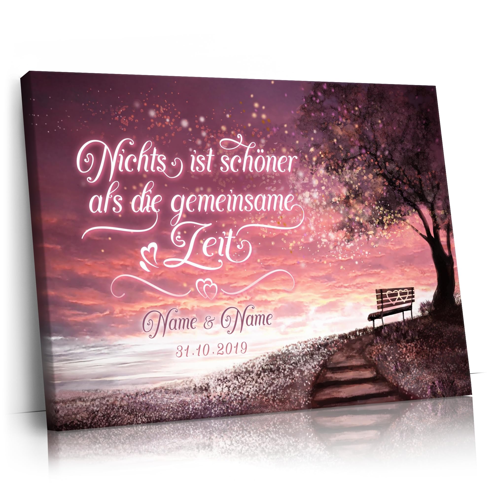 Liebesleinwand Romantischer Ausblick | Leinwand mit Namen und Datum | Wandbild gestalten, Jahrestag Geschenk für Frauen und Männer