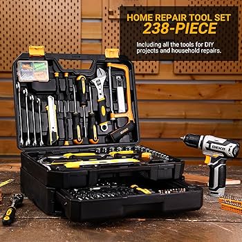 Tool Kit Box Drill Set：DEKOPRO Home Mechanic Toolbox with 12V