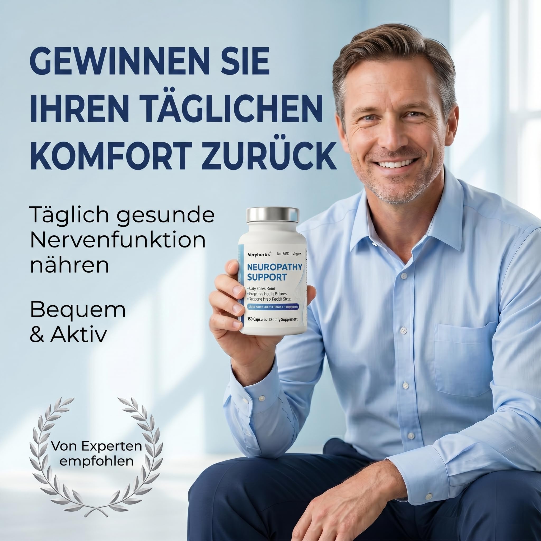 Nerve Support Supplement - Alpha-Liponsäure (Alpha Lipoic Acid) 650mg | Hochdosiert zur Unterstützung Nervensystem, Fortschrittliche Formel für Komfort an Händen, Füßen und Zehen, 120 Kapseln