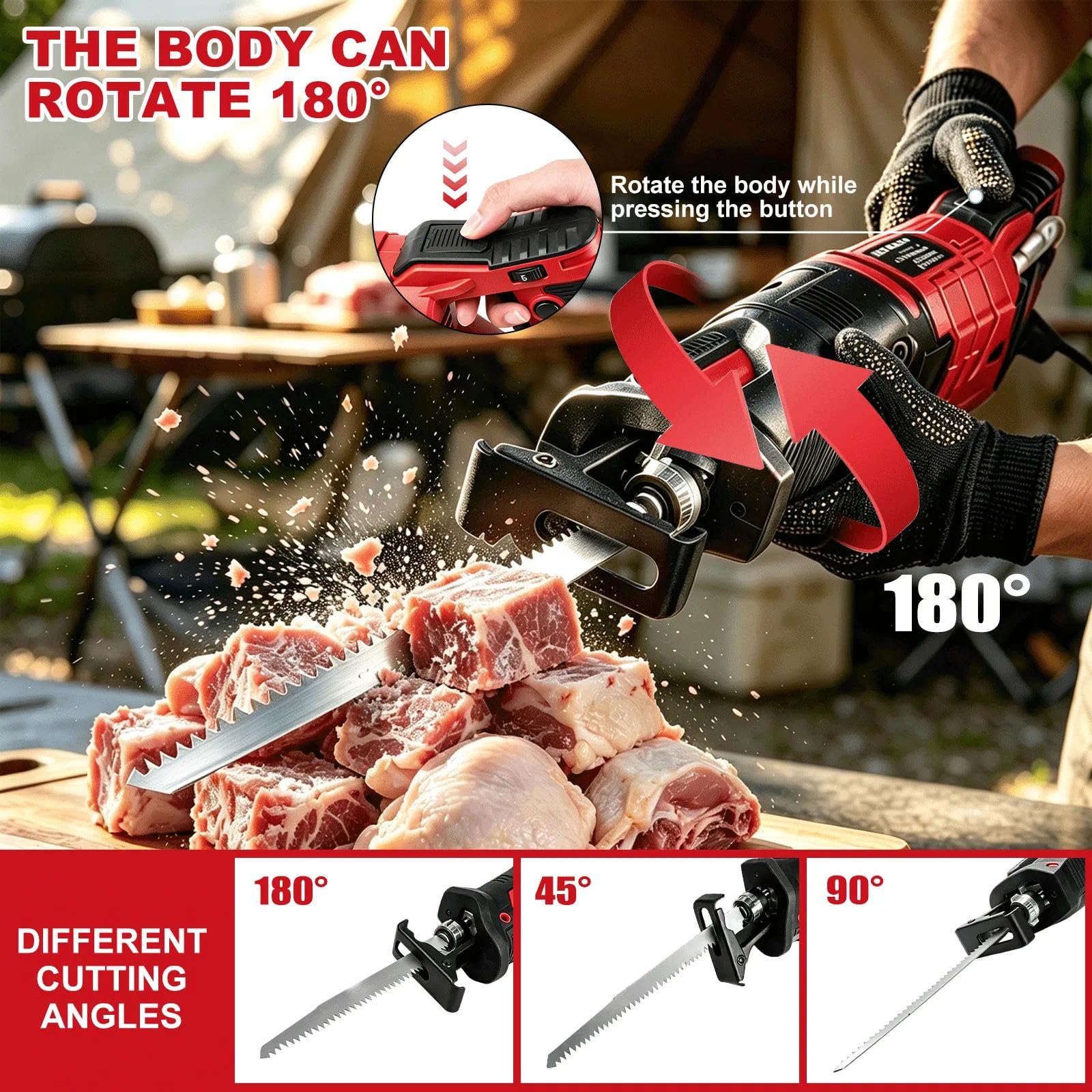 1050W Segaossa Elettrico per Carne con Lama per Sega 240mm(Rosso)